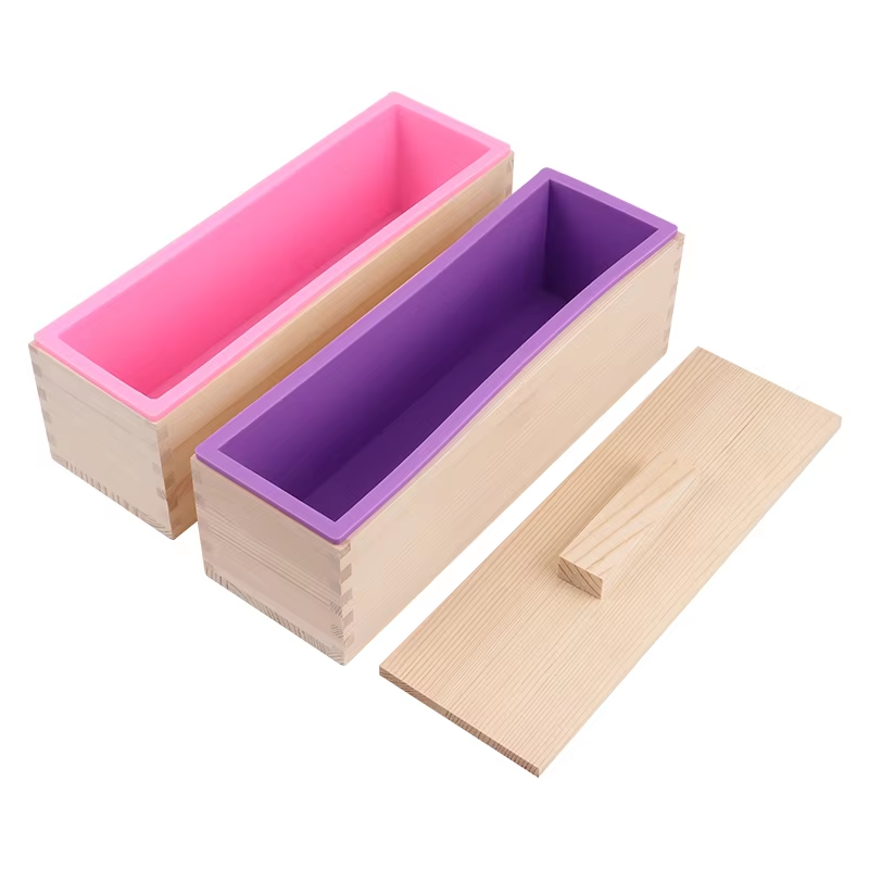 Soap Making Kit For Beginners - 1200ml Rechteckige Silikon-Seifenform mit Holzdeckel, DIY